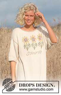 Sunflower Dance / DROPS 33-5 - Kortermet DROPS genser i Paris med Solsikker.