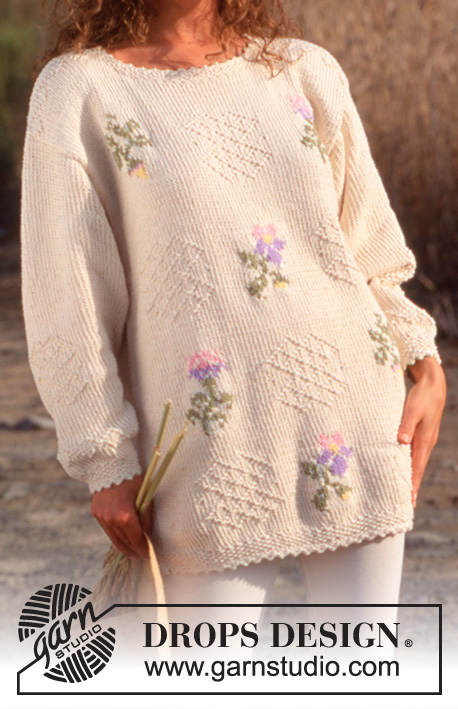 Flower Patches / DROPS 34-8 - DROPS Bluse i Paris med blomster og struktur