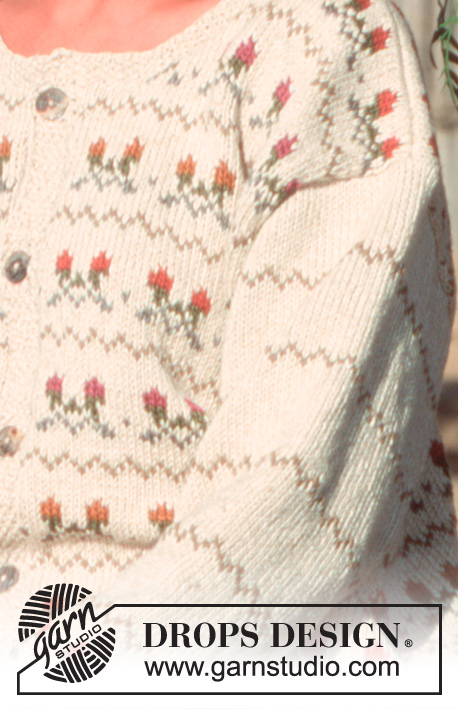 Buds of May / DROPS 42-1 - DROPS Jacket in Bomull-Lin with borders 