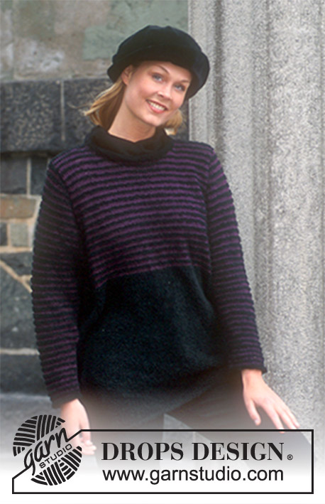 DROPS 53-13 - DROPS Sweater in Cotton Frisé with Muskat stripes.  Long or short model.