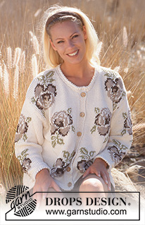 Paper Roses / DROPS 55-17 - DROPS jacket in Paris with roses and crocheted edges