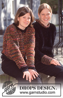 DROPS 57-19 - Rozpinany sweter na drutach, z włóczki DROPS Vamp, z brzegami z włóczki DROPS Pelliza