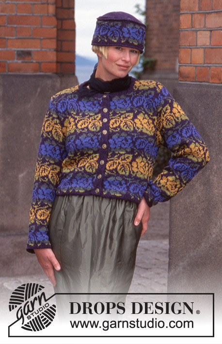 Ancient Roses / DROPS 63-8 - DROPS Brocade cardigan and Hat in Silke Tweed.