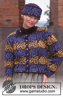Ancient Roses / DROPS 63-8 - DROPS Brocade cardigan and Hat in Silke Tweed.