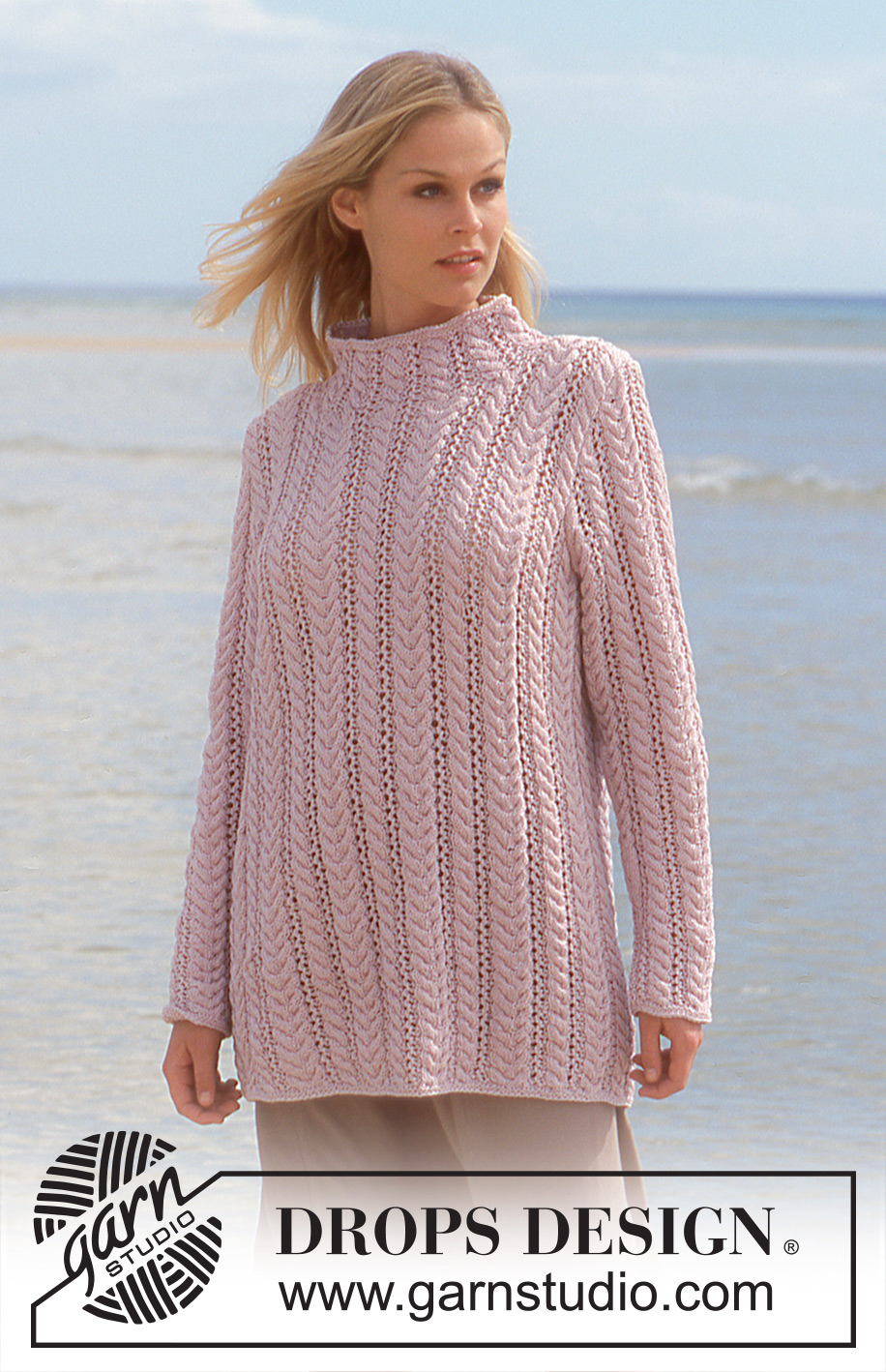 Spray Rose / DROPS 64-1 - DROPS Long sweater with cables in Muskat.
