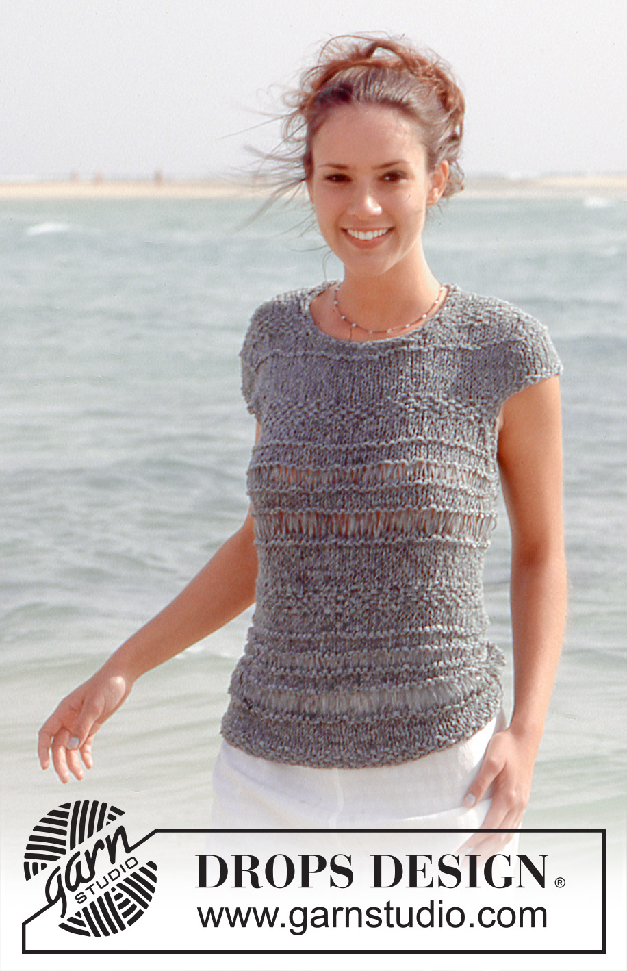 Summer Fog Top / DROPS 64-6 - DROPS Sweater with cap sleeves in Passion.