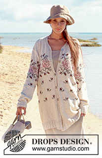 Seaside Rose / DROPS 65-22 - DROPS Large cardigan in Safran with rose pattern in Silke-Tweed.
