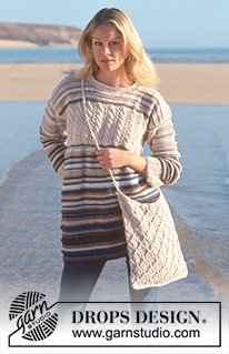 Water Levels / DROPS 65-8 - Knitted sweater with stripes in DROPS Muskat, DROPS Den-M-Nit, and DROPS Cotton Frisé. Sizes: S-L. Knitted bag/tiote bag in DROPS Safran Mouliné.