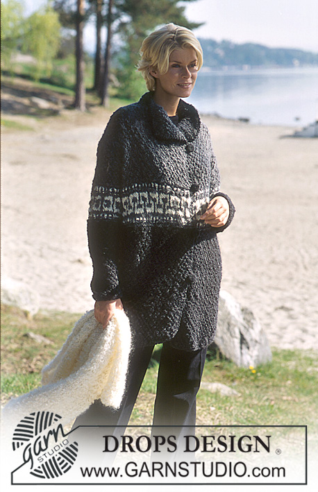 Lodge Coat / DROPS 67-17 - DROPS Large Cardigan and Puddel scarf. 
