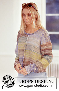 Desert Shades / DROPS 74-8 - Lang DROPS jakke og kort DROPS bluse med striber i Safran og Cotton Viscose.