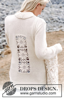Destiny / DROPS 77-8 - Knitted jacket and bag/tote bag with crocheted flower pattern in DROPS Paris.