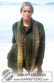 DROPS 79-10 - Cardigan DROPS con punto jersey y punto musgo en “Highlander” y Bufanda DROPS en “Vienna”