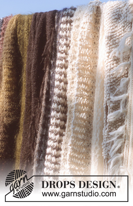 Tilled Garden / DROPS 80-21 - DROPS Cardigan and Vest in Snow, and Scarf in Highlander and Vivaldi