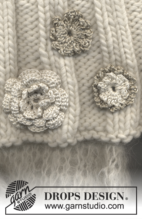 Beach Wedding / DROPS 89-25 - Poncho DROPS en “Vienna”  o “Melody” y “Snow”, con flores en ganchillo en “Cotton Viscose”.
