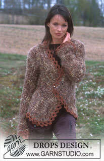 DROPS 92-11 - Cardigan DROPS en “Fox” con orilla de ganchillo en “Snow”.