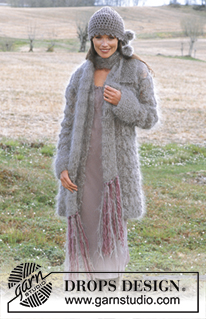 DROPS 92-23 - DROPS Long cardigan and Scarf with crochet hat. 