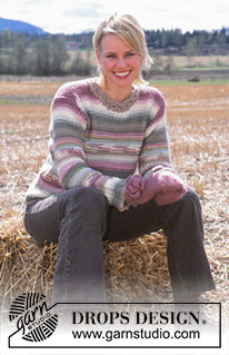 Pastelier / DROPS 92-5 - DROPS Candy striped jumper & crochet mittens in Snow.