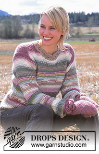 Pastelier / DROPS 92-5 - DROPS Candy striped jumper & crochet mittens in Snow.
