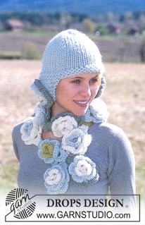 DROPS 93-39 - Hat and crocheted scarf in Snow
