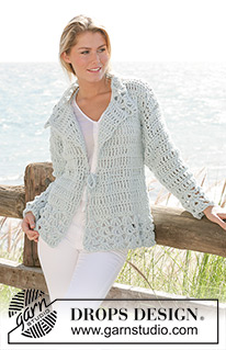 Britt Cardigan / DROPS 99-19 - DROPS crochet jacket in ”Ice” with dc-group pattern and stay in waist size S - XXL