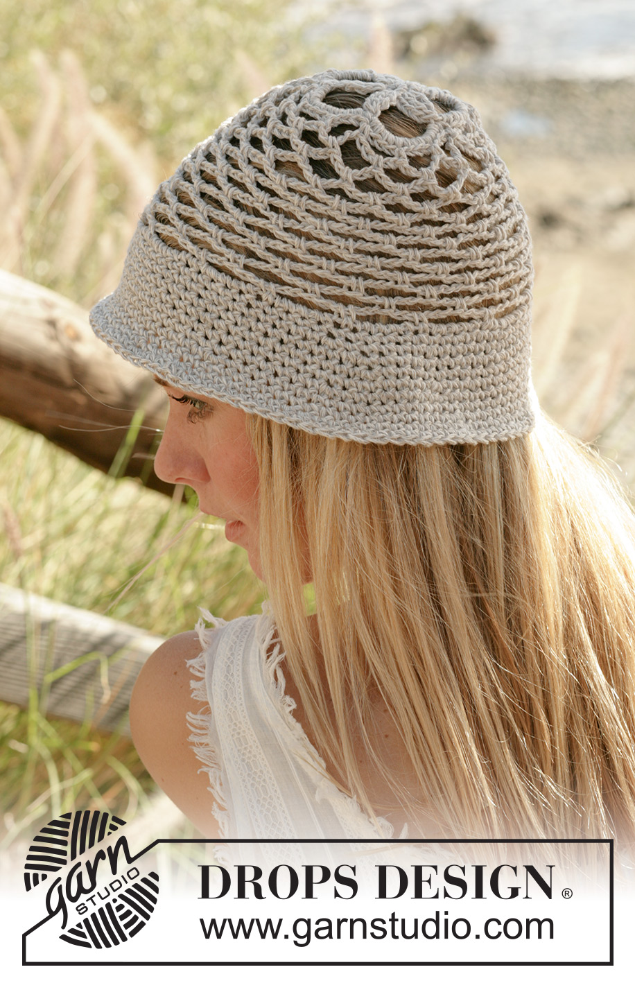 Savane / DROPS 99-25 - DROPS Crochet hat in ”Bomull-Lin”