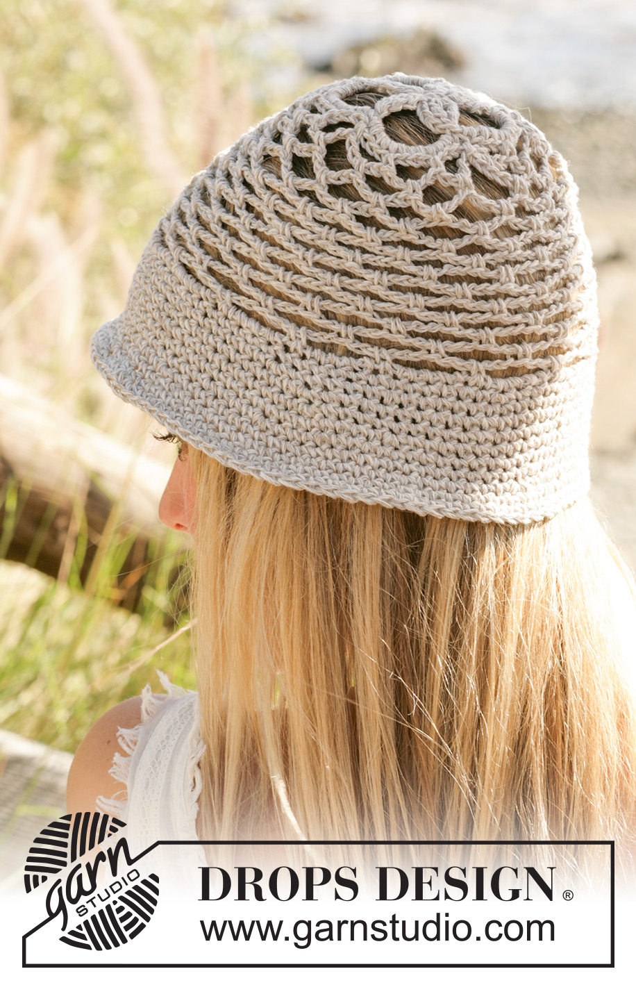 Savane / DROPS 99-25 - DROPS Crochet hat in ”Bomull-Lin”