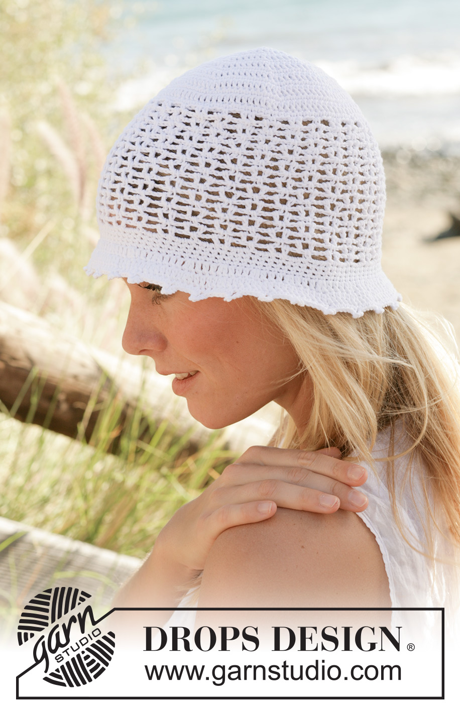 Picket Fences / DROPS 99-27 - DROPS Crochet hat in ”Safran” 