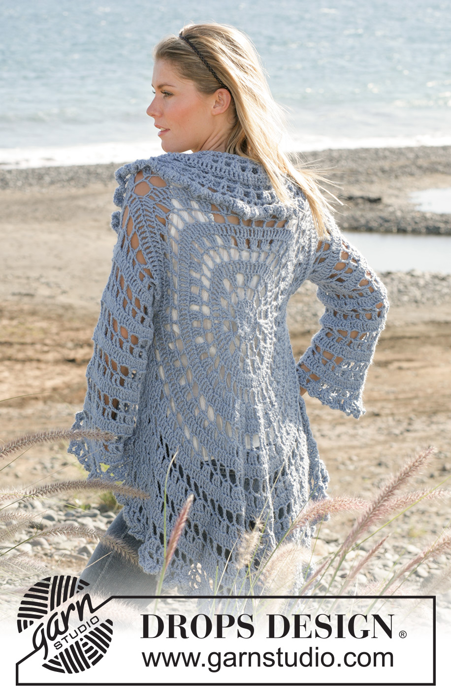 Moonlight Mist / DROPS 99-3 - Gehäkelte DROPS Jacke in 2 Fäden „Alpaca“