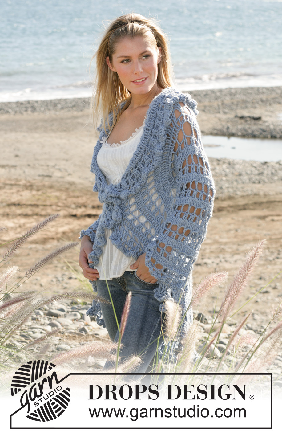 Moonlight Mist / DROPS 99-3 - Gehäkelte DROPS Jacke in 2 Fäden „Alpaca“
