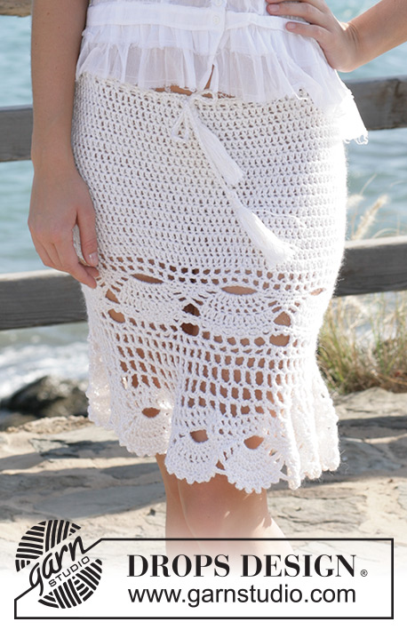 Artemis / DROPS 99-5 - DROPS dress or skirt crochet in a “mussel” pattern made with “Alpaca” and “Cotton Viscose”. Sizes S - XXL