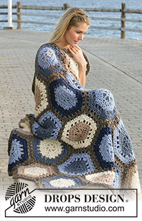 Sand And Sea / DROPS 99-7 - DROPS Crochet blanket in ”Snow” made of 6-edged panels