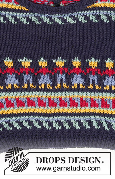 Farandole / DROPS Baby 1-11 - Drops Sweater in Inca pattern, pants and socks in Safran.