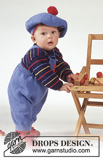 Start Your Engines! / DROPS Baby 1-5 - Drops Stripe sweater and knee length pants, socks and beret in Safran.