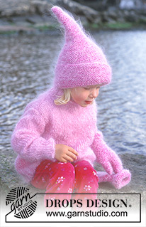 Pink Pixie / DROPS Baby 10-15 - DROPS jumper in Vienna or Melody. Hat and mittens in Vienna and Baby-ull or Melody and Alpaca. Neck warmer in Karisma Superwash.
