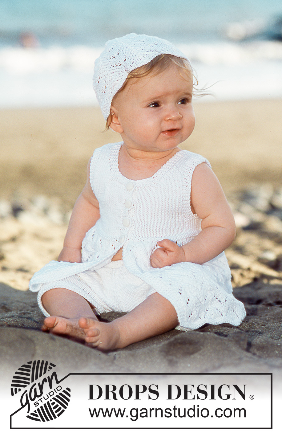 Beach Baby / DROPS Baby 10-7 - Short sleeved dress and hat in Safran