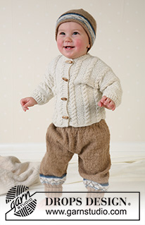 Marelius / DROPS Baby 13-14 - DROPS Jacket, pants, hat and soft toy in Alpaca