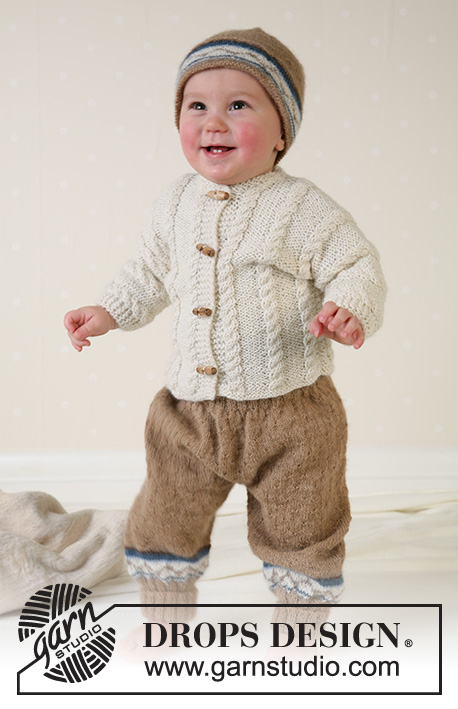 Marelius / DROPS Baby 13-14 - DROPS Jacket, pants, hat and soft toy in Alpaca