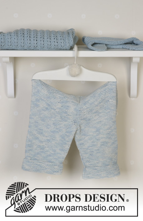 Seaport Baby / DROPS Baby 13-2 - Strikket sæt med jakke, bukser og hue til baby og børn i DROPS Safran. Arbejdet strikkes i retstrik og hulmønster. Størrelse 1 mnd - 4 år.