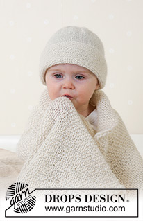 Petit Crème / DROPS Baby 14-12 - Rillestriket pledd og lue til baby og barn i DROPS Alpaca. Størrelser fra 1 måned til 4 år. Tema: Babyteppe
