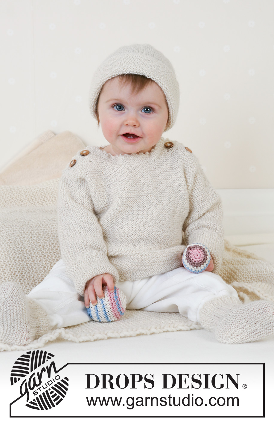 Sweet Ella / DROPS Baby 14-13 - Strikket genser med knapper og sokker til baby og barn i DROPS Alpaca. Størrelser fra 1 måned til 4 år.