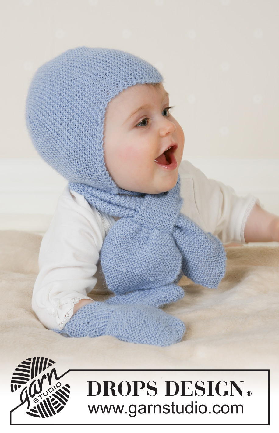 Baby Aviator Hat / DROPS Baby 14-16 - Set of knitted helm hat, scarf and gloves for baby in DROPS Alpaca. Sizes from 1 month to 4 years.