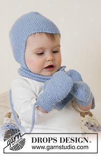 Baby Aviator Hat / DROPS Baby 14-16 - Set of knitted helm hat, scarf and gloves for baby in DROPS Alpaca. Sizes from 1 month to 4 years.