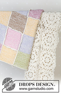 Pastel Checkers / DROPS Baby 14-19 - Knitted blanket with colourful squares in garter st, in 2 threads DROPS Alpaca. Theme: Baby blanket
