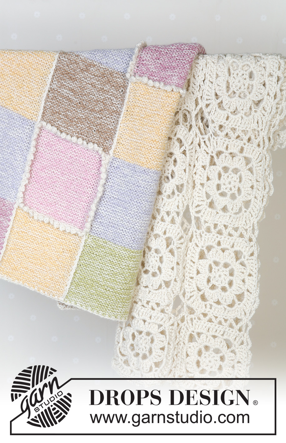 Daisy Meadow / DROPS Baby 14-20 - Crochet blanket with flower squares in 2 strands of DROPS Alpaca . Theme: Baby blanket