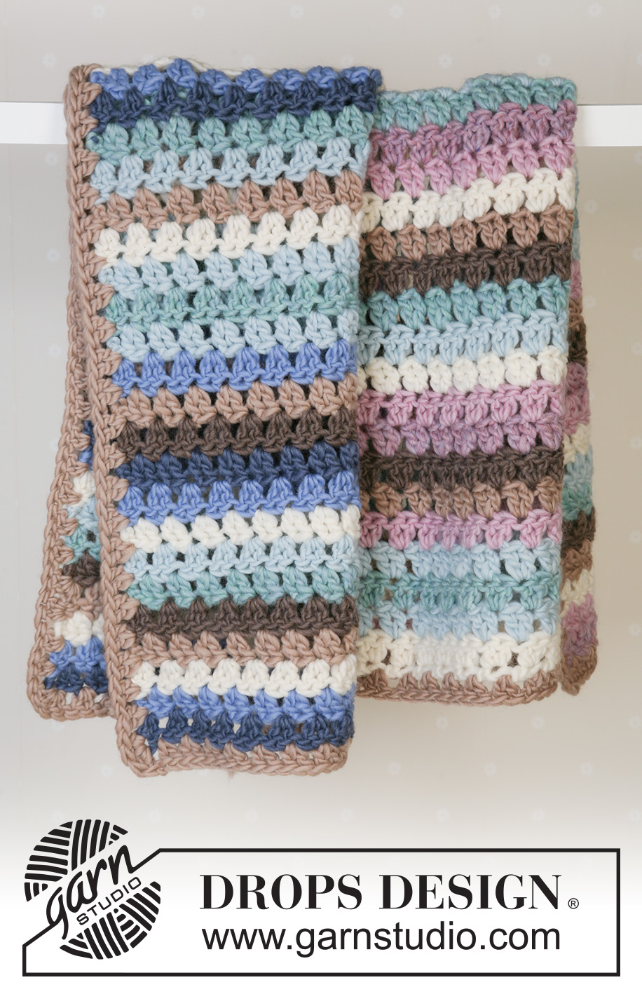 Teppekos / DROPS Baby 14-21 - Crochet blanket with stripes in DROPS Snow. Theme: Baby blanket