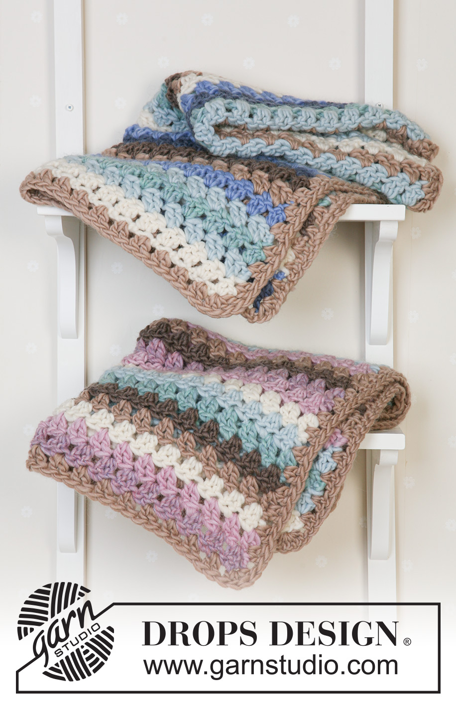 Teppekos / DROPS Baby 14-21 - Crochet blanket with stripes in DROPS Snow. Theme: Baby blanket