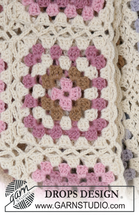 Granny's Hugs / DROPS Baby 14-24 - Virkad filt med mormorsrutor i 2 trådar DROPS Alpaca. Tema: Babyfilt