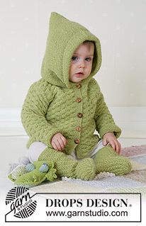 Green Leaf Cardigan / DROPS Baby 14-3 - Vauvan ja lapsen neulotut takki, potkuhousut ja putkisukat DROPS Alpaca-langasta. Takissa on huppu. Koot 1 kuukausi - 4 vuotta.