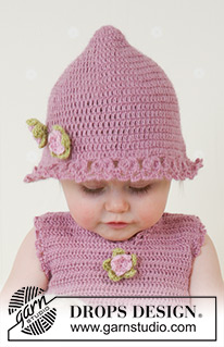 Little Miss Berry / DROPS Baby 14-4 - Virkad klänning och sommarhatt till baby och barn i DROPS Alpaca. Stickad och tovad väska i DROPS Alaska. Storlek 1 månad till 4 år.