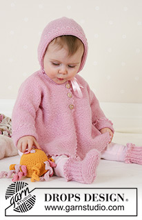 Josie Cardigan / DROPS Baby 14-7 - Knitted jacket with seamless sleeves, bonnet and socks in garter stitch in DROPS Alpaca. Sizes for baby and children, 1 month to 4 years.